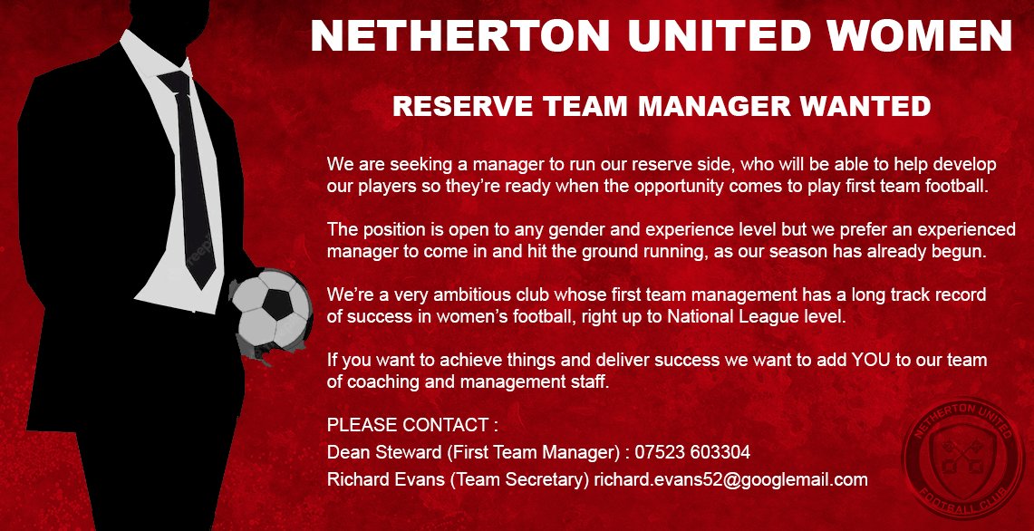 Nufcwomens's tweet photo. We are still seeking a reserve manager. Please get in touch if you're looking for a team to manage! https://t.co/XJN8BOWjdf