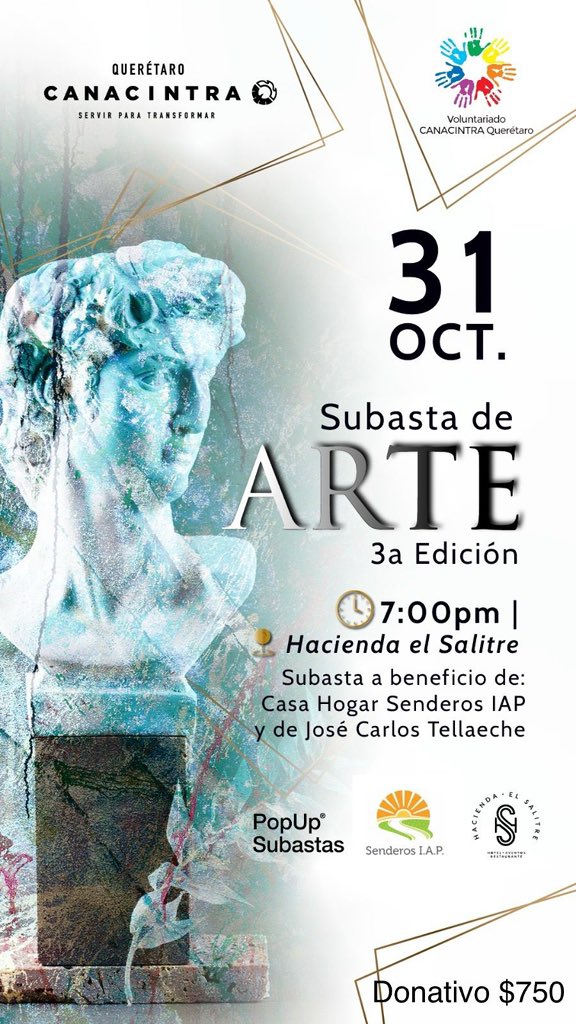 Acompáñanos a nuestra subasta de arte, será este 31 de Octubre, en beneficio de Casa hogar senderos IAP; el Ayudar es primero.