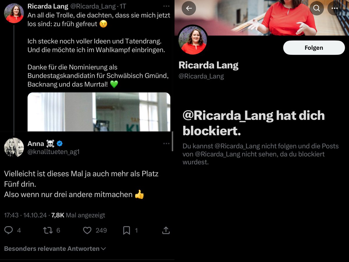 Frau Lang wird wohl nicht gerne dran erinnert, dass sie bei der letzten Bundestagswahl in ihrem Wahlkreis nur Fünfte wurde und erst über den 10ten Platz der Landesliste in den Bundestag einziehen konnte.