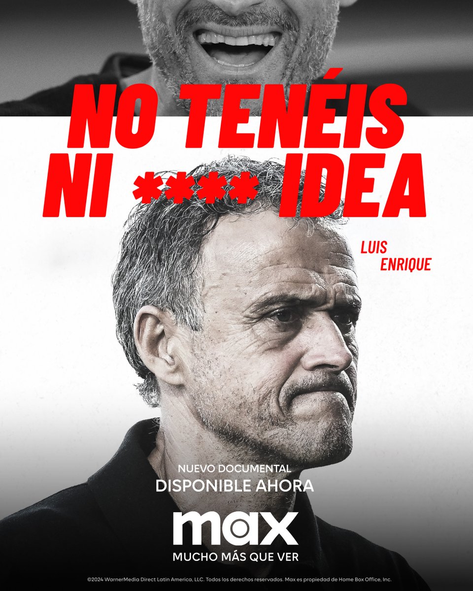 "No tenéis ni **** idea" si te pierdes este documental de Luis Enrique.

Acompaña el viaje del director técnico del PSG a través de los desafíos y lecciones de vida que le ha dado el fútbol ⚽️, Ya disponible en Max.