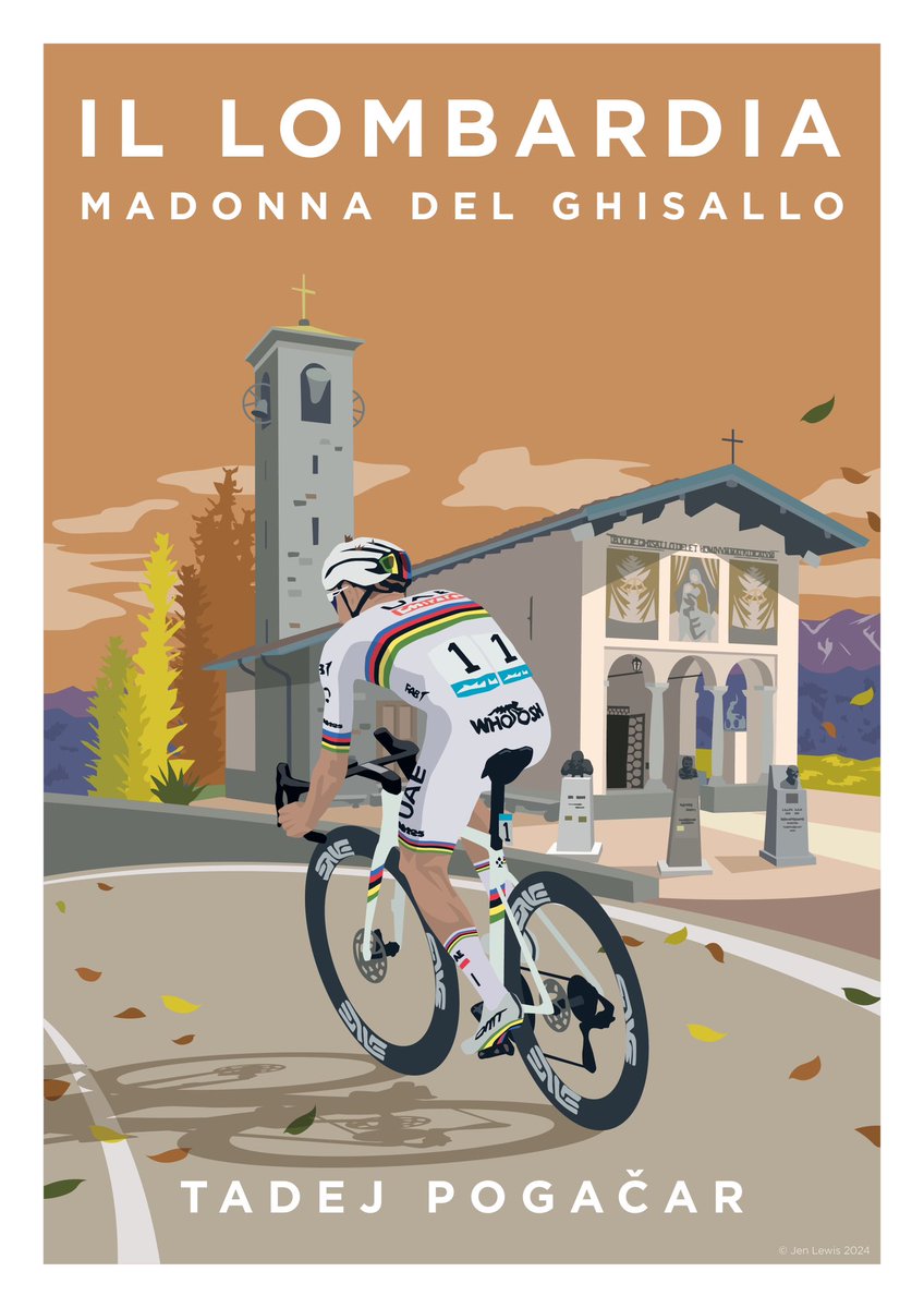 Jenlewis20's tweet image. New @Il_Lombardia print featuring @TamauPogi 🚴🏼🇸🇮🌈🍂🍁

I’ve had lots of requests for a print featuring Pogi so here it is! And I wanted to include the Madonna del Ghisallo as it’s such a shrine to cycling 🚴🏼

#tadejpogacar #pogi #pog #madonnadelghisallo #illombardia #cycling
