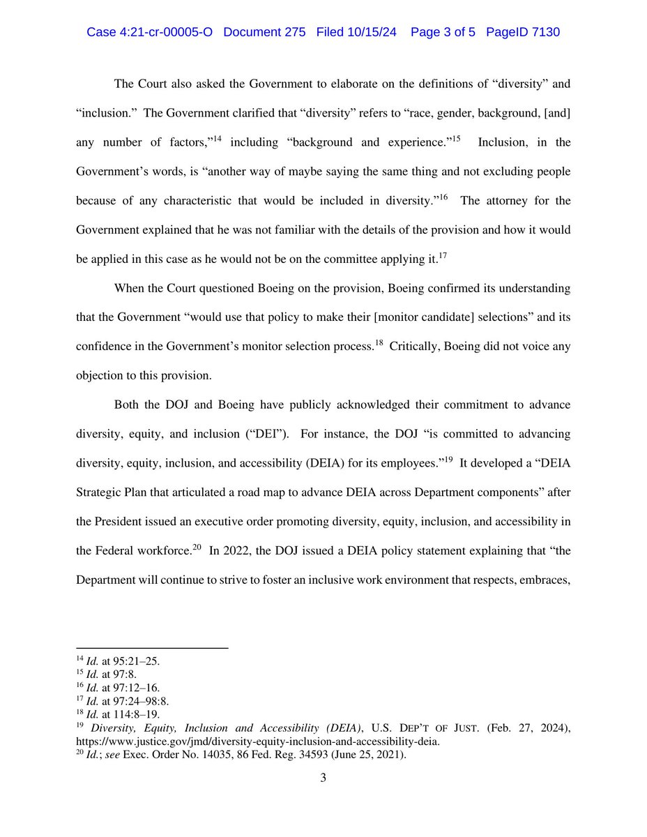big_cases's tweet photo. New filing: "U.S. v. Boeing (boeing criminal case)"
Doc #275: ORDER as to The Boeing Company: The Court needs additional information to adequately consider whether the Agreement should be accepted. The Court…

[full entry below 👇]

PDF: https://t.co/1wvKwDNtmX

#CL29089563 https://t.co/ALxTl2s1Np