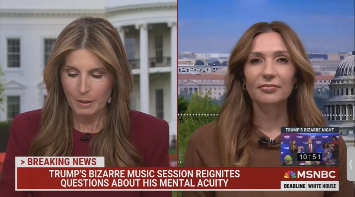 Acyn's tweet image. MSNBC is displaying a window of Trump swaying last night throughout their broadcast right now