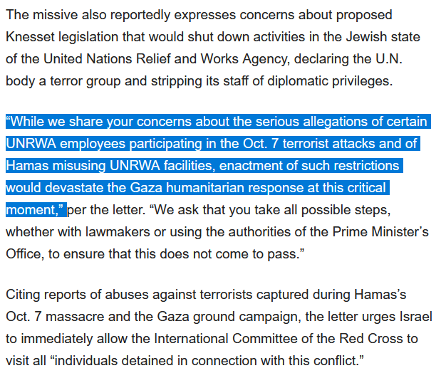 AswathyAshwathi's tweet photo. Leaked letter frm AnthonyBlinken to #Israel warns of Arms embargo if 15 policy changes r not met in Gaza within 30days:2 among them
-not 2 shutdown #UNRWA oprns in Israel who had employees participate in #Oct7Attack 
-allow RedCross access 2 Oct7 detainees
https://t.co/1cdDvXTaW4 https://t.co/Y4nXspkJMP