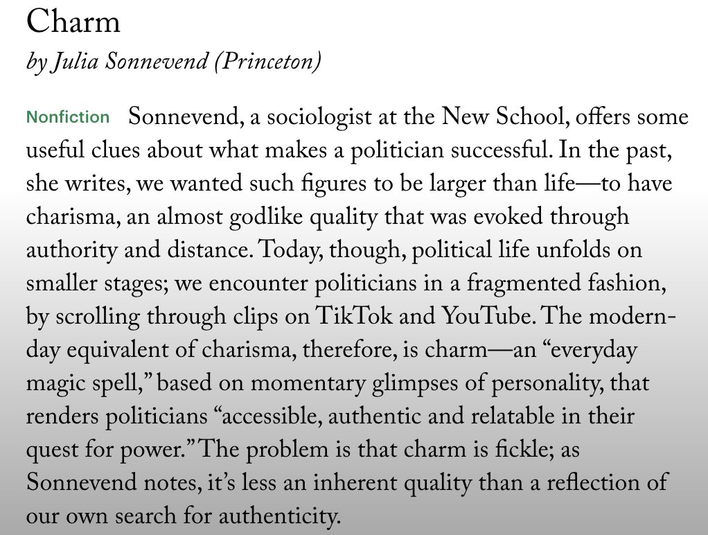 NSSRNews's tweet photo. Congrats to #NSSRfaculty Julia Sonnevend, who is everywhere these days talking about charm -- including two big mentions in the @NewYorker in the past month! https://t.co/gXwSoSiRn4