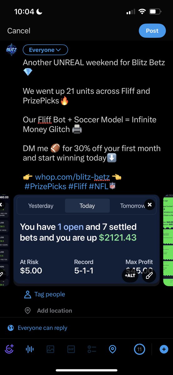 BlitzBetzEV's tweet image. Another UNREAL weekend for Blitz Betz 💎

We went up 21 units across Fliff &amp;amp; PrizePicks🔥

That takes our total through 7 weeks of football to + 146.2U 🖨️

DM me 🏈 for 30% off your first month and start winning today ⬇️

👉 whop.com/blitz-betz 👈

 #PrizePicks #Fliff #NFL