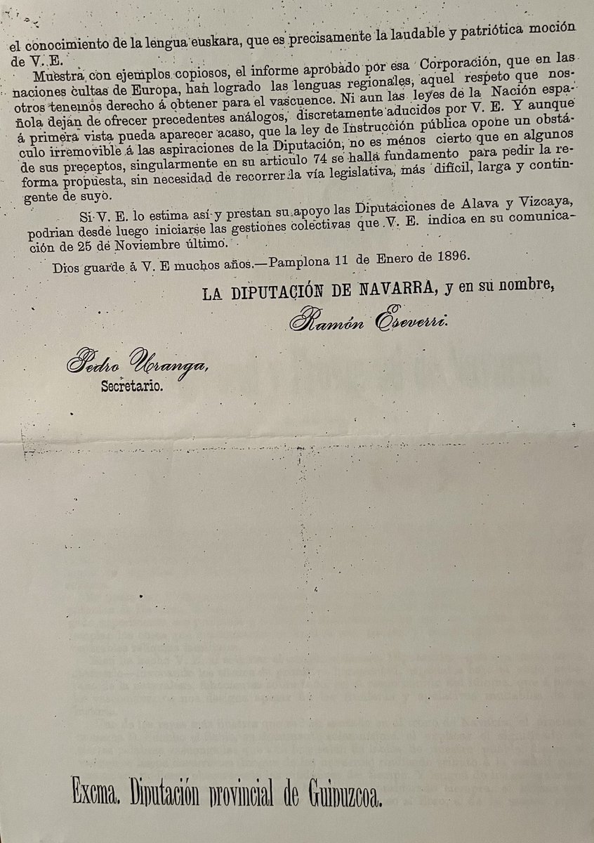 KikeAmonarriz's tweet photo. 1896an Nafarroako Diputazioak bat egin zuen Gipuzkoakoarekin irakasleei euskara jakitea eska zekien:
“El pueblo vasco-navarro, como todos los pueblos del mundo, tiene derecho perfecto é indiscutible á su lengua”
Irakurtzekoa da! 👉🏼 http://82.116.160.16:8080/handle/10690/122476 https://t.co/wHp8m7ud8K