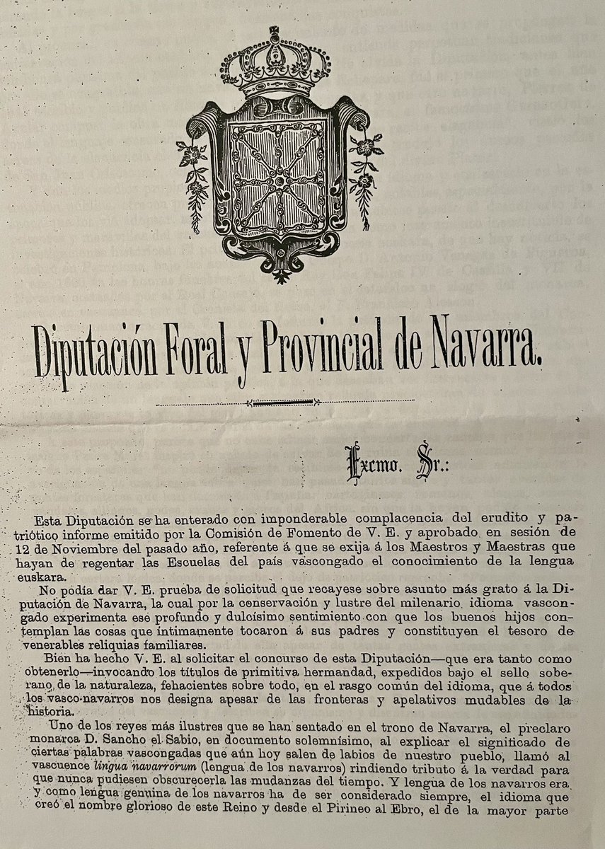 KikeAmonarriz's tweet photo. 1896an Nafarroako Diputazioak bat egin zuen Gipuzkoakoarekin irakasleei euskara jakitea eska zekien:
“El pueblo vasco-navarro, como todos los pueblos del mundo, tiene derecho perfecto é indiscutible á su lengua”
Irakurtzekoa da! 👉🏼 http://82.116.160.16:8080/handle/10690/122476 https://t.co/wHp8m7ud8K