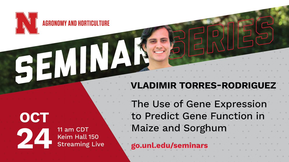 Nebraska Agronomy and Horticulture (@unlagrohort) on Twitter photo Join us for the next #UNLAgroHort seminar Oct. 24, 11am in Keim 150 or online ›› go.unl.edu/seminars. <a href="/vla_torres/">Vladimir Torres, PhD</a> will discuss how he uses quantitative genetic techniques to predict genes associated with a phenotype in the <a href="/SchnableLab/">Schnable Lab</a>. #UNL <a href="/UNLresearch/">Nebraska Research</a> <a href="/UNL_PSI/">UNL PSI</a> <a href="/ahgsa_unl/">AHGSA UNL</a> Join us for the next #UNLAgroHort seminar Oct. 24, 11am in Keim 150 or online ›› go.unl.edu/seminars. <a href="/vla_torres/">Vladimir Torres, PhD</a> will discuss how he uses quantitative genetic techniques to predict genes associated with a phenotype in the <a href="/SchnableLab/">Schnable Lab</a>. #UNL <a href="/UNLresearch/">Nebraska Research</a> <a href="/UNL_PSI/">UNL PSI</a> <a href="/ahgsa_unl/">AHGSA UNL</a>