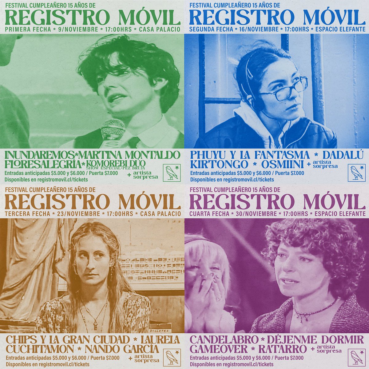 En noviembre cumpliremos 15 años y lo celebraremos con 4 fechas imperdibles todos los sábados del mes! Entradas en registromovil.cl/tickets