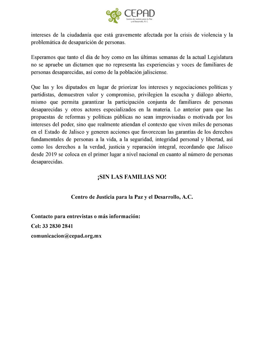🔴 #Posicionamiento| Ante la posible aprobación del dictamen que crea la Secretaría de Inteligencia y Búsqueda y que desvía el compromiso de crear fiscalías especializadas autónomas.