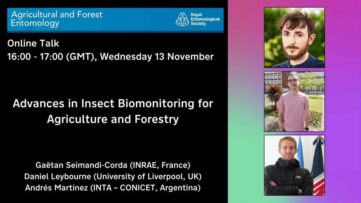 Join us for our next online talk, taking place on Wednesday 13 November

We are pleased to welcome 3 authors from a Special Issue in <a href="/AFEntomology/">Agricultural and Forest Entomology</a> on Advances in Insect Biomonitoring for Agriculture and Forestry

Free for members, register today⬇️
royensoc.co.uk/event/online-t…