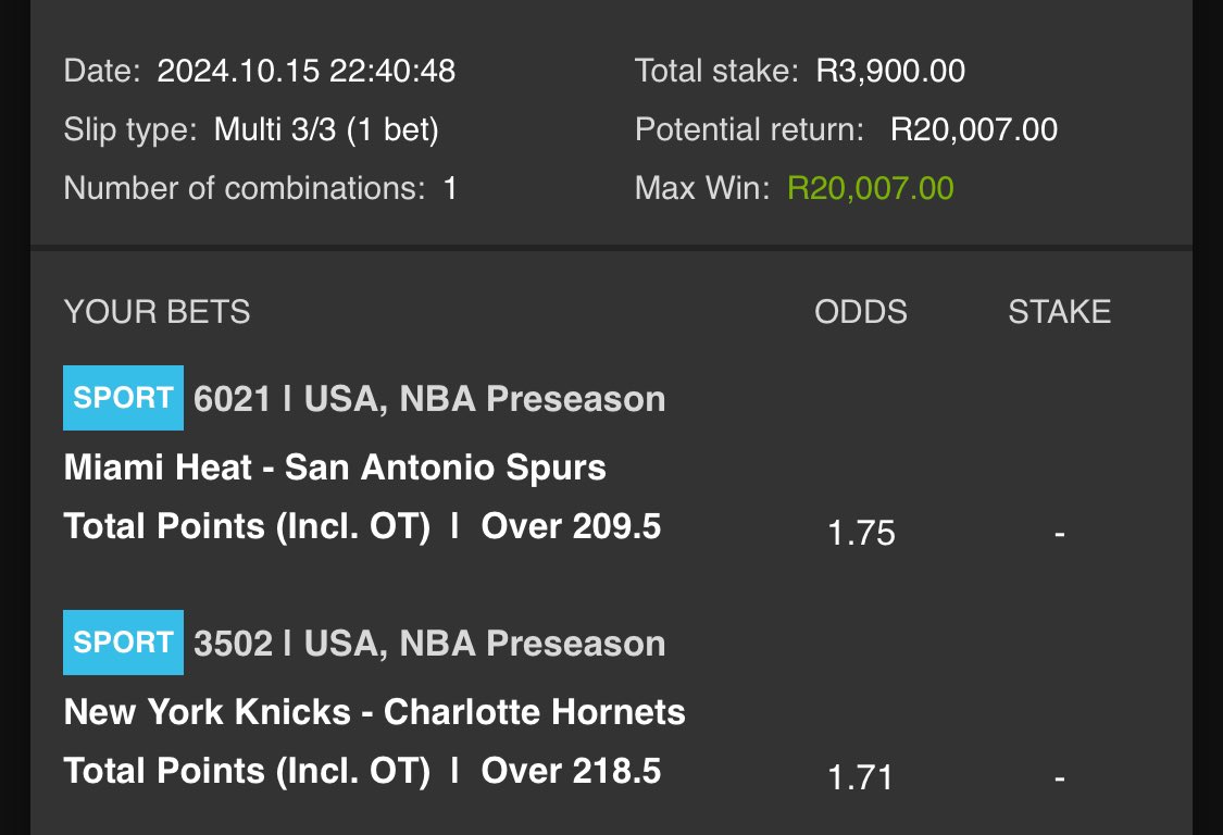 Last tweet to like and retweet fast🔥

Three 5 odds Boom in advance🤑

Slip 1⬇️
easybet.co.za/share-a-bet/78…

Code⬇️
780615

Slip 2 ⬇️
easybet.co.za/share-a-bet/45…

Code⬇️
454003

Slip 3⬇️
easybet.co.za/share-a-bet/31…

Code⬇️
311390

Use Promo Code PK50 to sign up on <a href="/Easybet_SA/">Easybet South Africa</a> you will