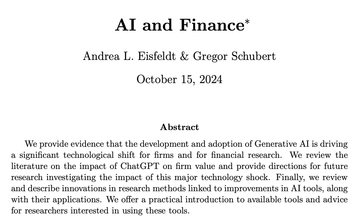 Gregor Schubert (@gregorschub) on Twitter photo New WP! <a href="/andrea_eisfeldt/">Andrea Eisfeldt</a> and I have put together an overview of Generative AI as a shock to technology in the economy at large and to the finance industry and financial research "technology" in particular, for the Annual Review of Financial Economics... New WP! <a href="/andrea_eisfeldt/">Andrea Eisfeldt</a> and I have put together an overview of Generative AI as a shock to technology in the economy at large and to the finance industry and financial research "technology" in particular, for the Annual Review of Financial Economics...