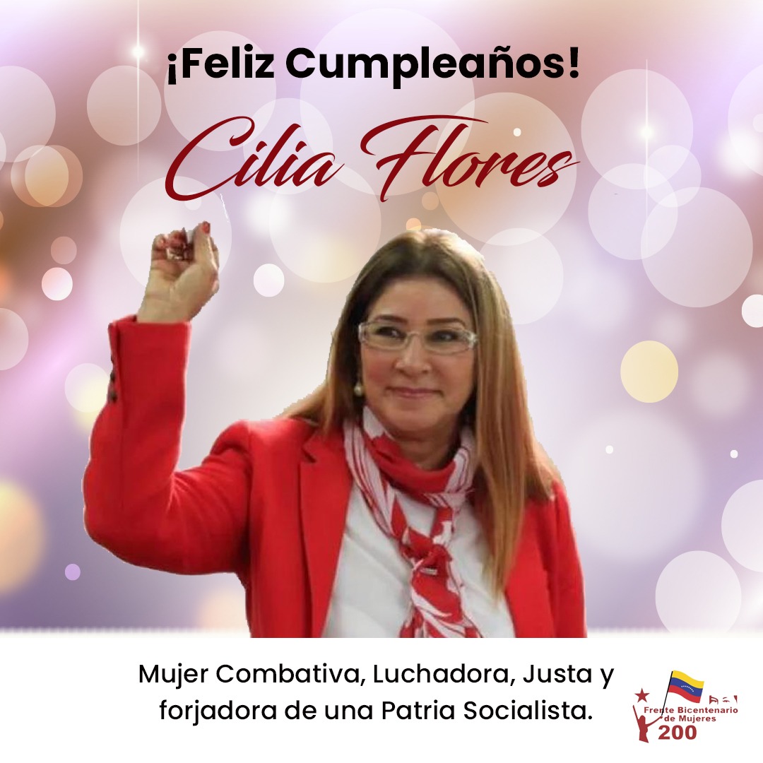 FteBicentenarioMujer (@ftebicentenario) on Twitter photo Desde el <a href="/FteBicentenario/">FteBicentenarioMujer</a> de mujeres 200 le deseamos un feliz cumpleaños a nuestra primera combatiente <a href="/ConCiliaFlores/">Cilia Flores</a> muer de mil batallas bendiciones
<a href="/NicolasMaduro/">Nicolás Maduro</a> <a href="/dcabellor/">Diosdado Cabello R</a> <a href="/VpPsuvMujeres/">Vicepresidencia de Mujeres - PSUV</a> <a href="/MinMujerVe/">Min. del PP para la Mujer y la Igualdad de Género</a> <a href="/anahiarizmendi/">Anahi Arizmendi</a> <a href="/unamujerbarina1/">UNAMUJER Barinas</a> Desde el <a href="/FteBicentenario/">FteBicentenarioMujer</a> de mujeres 200 le deseamos un feliz cumpleaños a nuestra primera combatiente <a href="/ConCiliaFlores/">Cilia Flores</a> muer de mil batallas bendiciones
<a href="/NicolasMaduro/">Nicolás Maduro</a> <a href="/dcabellor/">Diosdado Cabello R</a> <a href="/VpPsuvMujeres/">Vicepresidencia de Mujeres - PSUV</a> <a href="/MinMujerVe/">Min. del PP para la Mujer y la Igualdad de Género</a> <a href="/anahiarizmendi/">Anahi Arizmendi</a> <a href="/unamujerbarina1/">UNAMUJER Barinas</a>