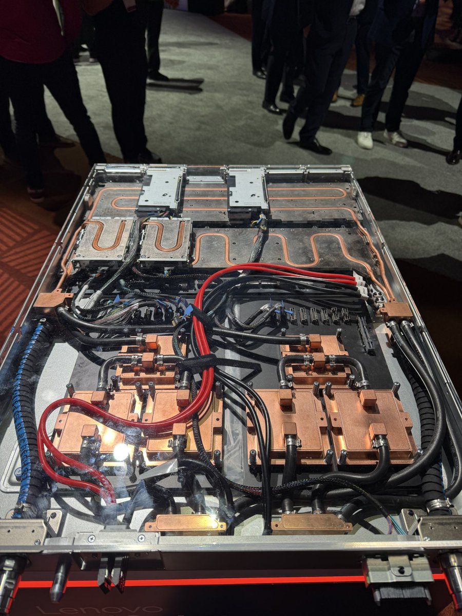 The way @lenovo designed these is super interesting. Very custom but also very efficient liquid cooling of the CPU and memory has newer HMB runs hotter as well. 

Liquid cooling is the only way forward with 1000+ W AI servers.