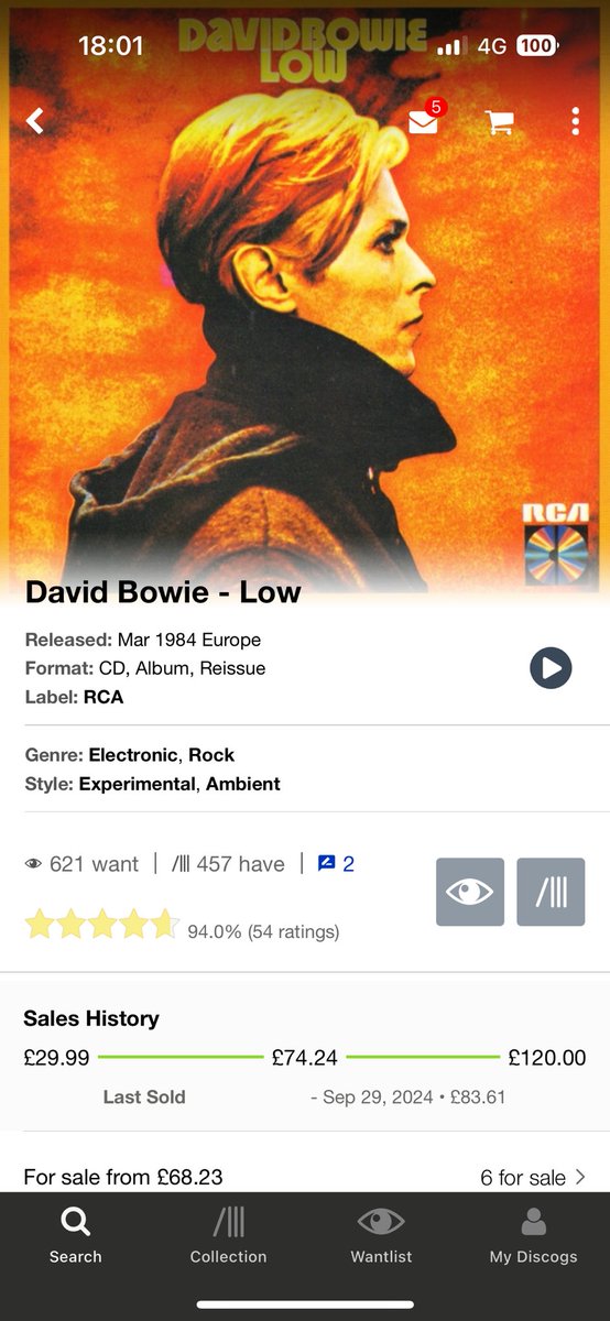 Much harder to pick up a bargain in charity shops now that they all use Discogs, so not sure what happened here (especially as there is a barcode on the back). First release of Low on CD, circa 1983.