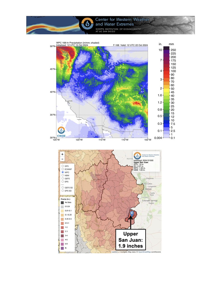 CW3E_Scripps's tweet photo. CW3E has issued a quick look for a storm forecast to bring widespread precipitation to the interior western US later this week. The heaviest precipitation is expected in southwestern Colorado.

Fore more information, visit: https://t.co/6tPC1WKRnv. https://t.co/abGZVXwEwr