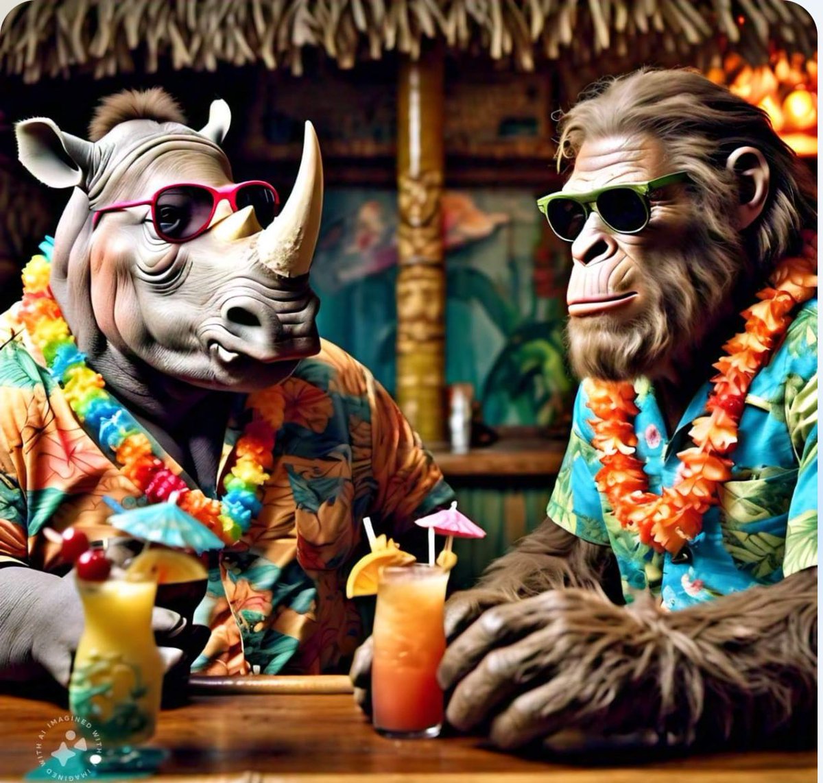 RhinohouseSurf's tweet photo. Bigfoot spotted on vacation for the first time ! @Bigfoot_USA @BigfootEvidence @WVbigfootmuseum @TMZ @neiltyson @ActuallyNPH #bigfoot #tikibar #rhino #rhinohousesurf #saverhinos #snowboard #surf https://t.co/Tfj6ioJMpZ