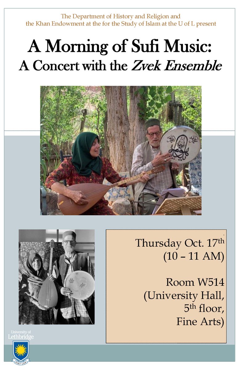 All are welcome to attend this Sufi music concert on Thursday, October 17th at 10am in W514.