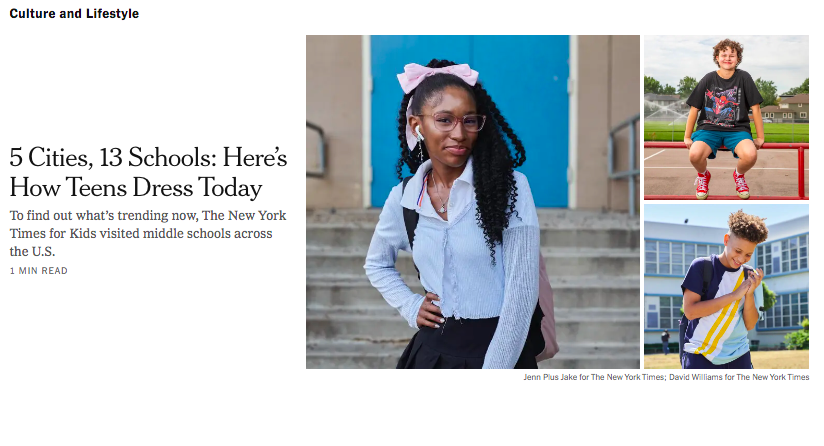 CSchoellkopf's tweet photo. First @nytimes byline as a #freelance reporter.😃I had the pleasure of interviewing students about expressing themselves through personal style. Also a highlight: my grandmother's joy to see her granddaughter's name in the paper❤️
#NYTForKids
#newyorktimes
https://t.co/zicRjZuxZr https://t.co/P0PGWD3WNz