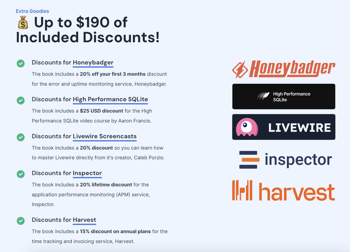 Ash Allen 🚀 (@ashallendesign) on Twitter photo Did you know The Web Dev's Guide to Freelancing comes with up to $190 of discount codes? 🤯
Huge thank you for the generosity <a href="/honeybadgerapp/">@honeybadger.io</a> , <a href="/aarondfrancis/">Aaron Francis</a>, <a href="/calebporzio/">Caleb Porzio</a>, <a href="/Inspector_rt/">Inspector.dev</a>, and <a href="/harvest/">Harvest</a>! 🔥
👉Pre-order at: web-dev-freelancing.com Did you know The Web Dev's Guide to Freelancing comes with up to $190 of discount codes? 🤯
Huge thank you for the generosity <a href="/honeybadgerapp/">@honeybadger.io</a> , <a href="/aarondfrancis/">Aaron Francis</a>, <a href="/calebporzio/">Caleb Porzio</a>, <a href="/Inspector_rt/">Inspector.dev</a>, and <a href="/harvest/">Harvest</a>! 🔥
👉Pre-order at: web-dev-freelancing.com