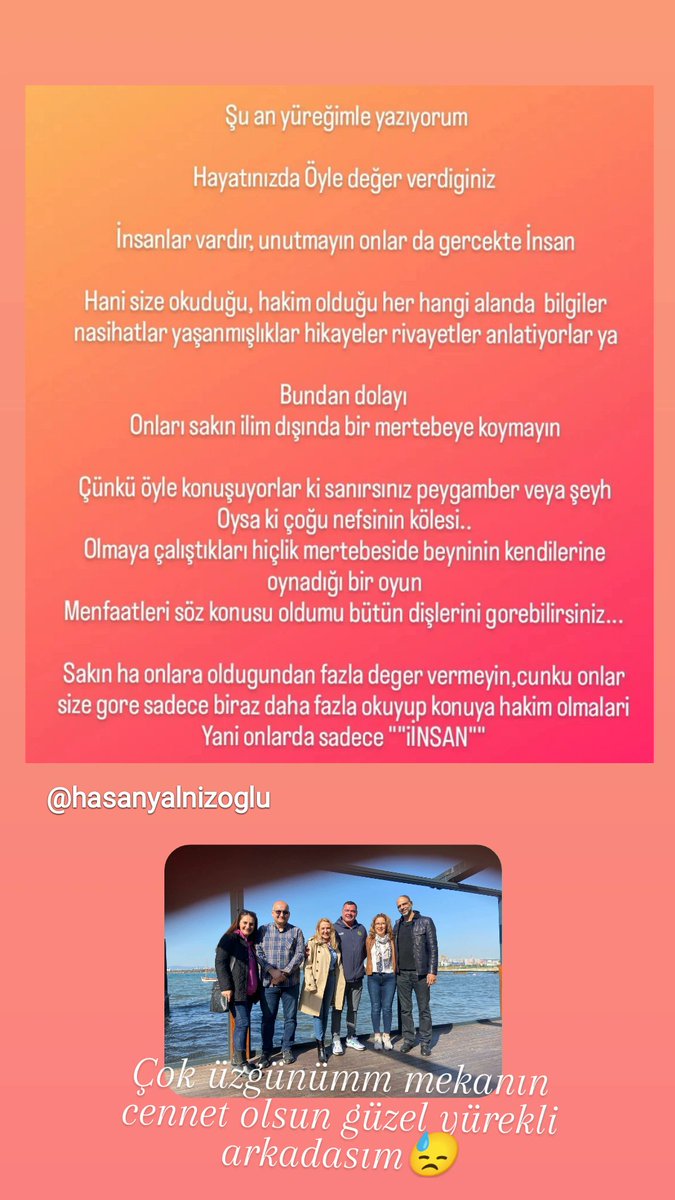 Ah ne Hasan,ah be güzel kalpli mütevazı arkadaşım,kelimeler de kifayetsiz kaldı dimi Hasan iyilere göre değil bu dünya. Mekanın cennet olsun iyi yüreklim😓 #hasanyalnızoğlu 
Ailene ve güzel akıllı kızına sabırlar diliyorum