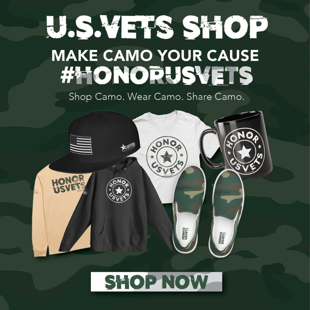 No camo, no problem❗️ SHOP CAMO with U.S.VETS today to receive your merch just in time for Veterans Day 🎖 Post in your camo on social media on Veterans Day this 11/11 🫡 Impact veterans like our clients Babs, Ray &amp; Patrick! SHOP NOW shop.usvets.org