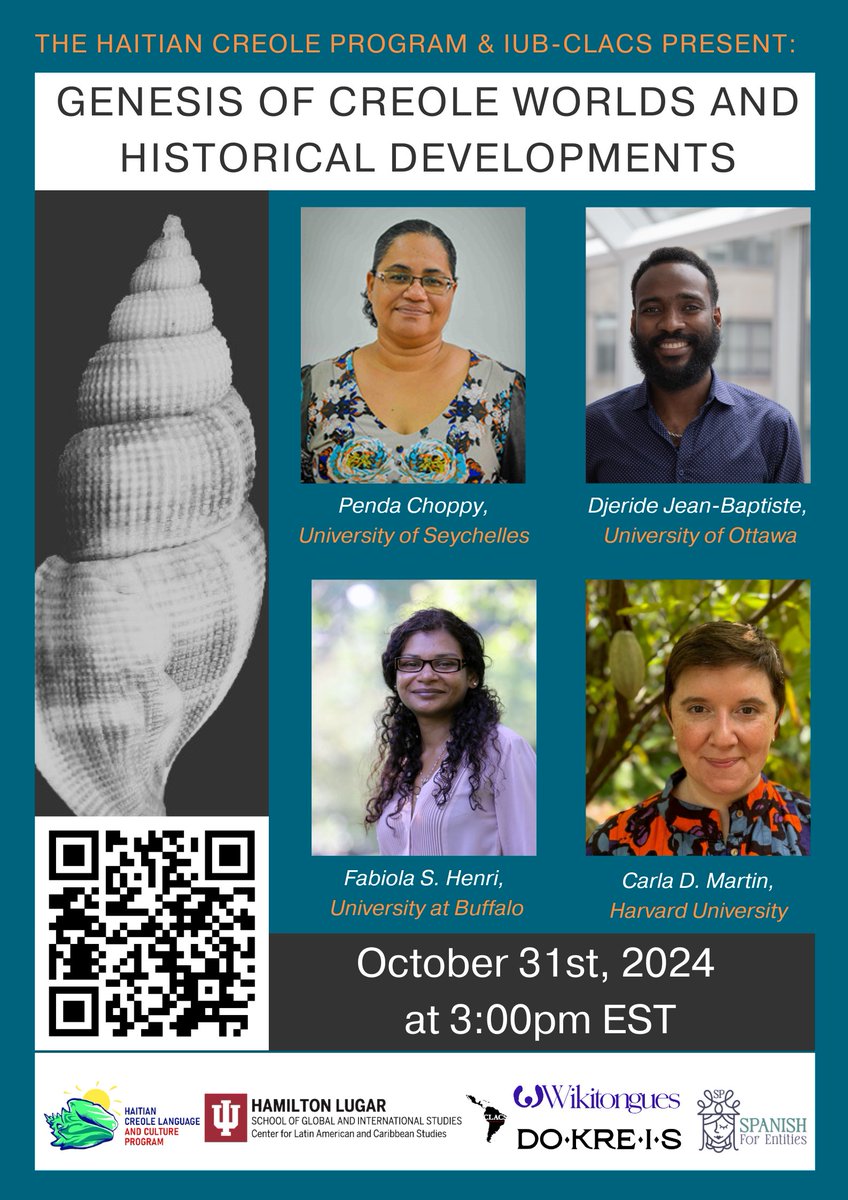 #CreoleWorlds | Join us Oct. 31st at 3pm EST for the webinar "Genesis of Creole Worlds and Historical Developments" w/ four academic experts of Mauritian, Haitian, Seychellois &amp; Cape Verdean #Creole.

🔗 Register: tiny.cc/tblqzz

<a href="/IUCLACS/">IU Center for Latin American and Caribbean Studies</a> <a href="/wikitongues/">Wikitongues</a> @dokreis <a href="/EDjeride/">Djeride</a>