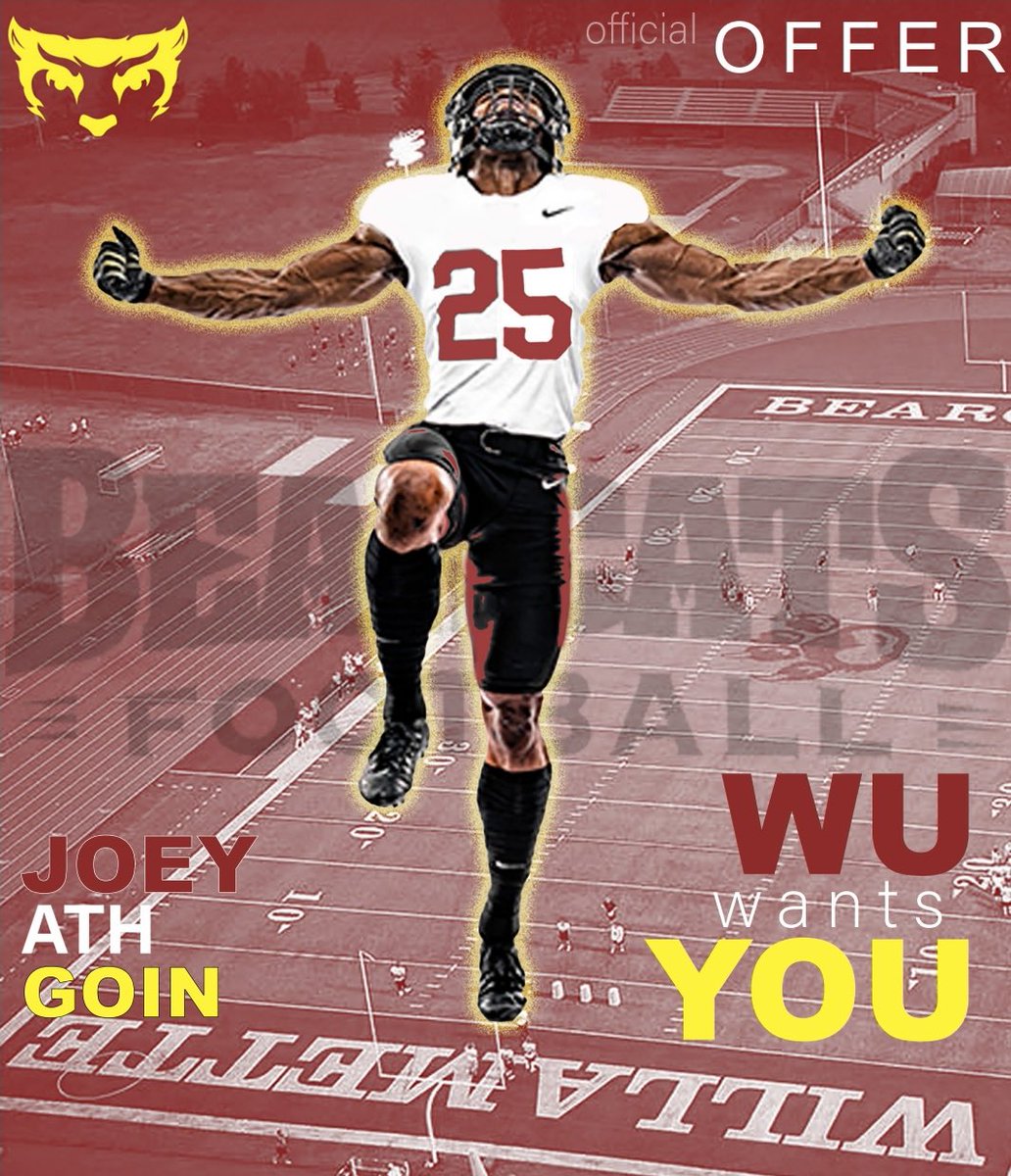 Joey Goin (@joeygoin23) on Twitter photo After a great call with <a href="/Doc_JJones/">Doc Jones</a> and some good conversations with <a href="/AricWilliams3/">Coach Aric Williams</a> and <a href="/Rude_WUBearcats/">Tim Rude</a>, I am excited to announce that I have received an offer to play football at Willamette University!
<a href="/WillametteFB/">Willamette Football</a> 
#GoBearcats After a great call with <a href="/Doc_JJones/">Doc Jones</a> and some good conversations with <a href="/AricWilliams3/">Coach Aric Williams</a> and <a href="/Rude_WUBearcats/">Tim Rude</a>, I am excited to announce that I have received an offer to play football at Willamette University!
<a href="/WillametteFB/">Willamette Football</a> 
#GoBearcats