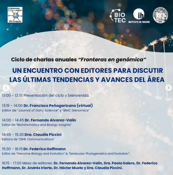 RSG_Uruguay's tweet image. ¡Mañana es el gran día! 🌟
Fronteras en Genómica 2024
🗓 Miércoles 16 de octubre
🕐 13:00 hs
📍 Salón de Seminarios, Dr. Elbio Gezuele, Instituto de Higiene
En vivo también por YouTube: youtube.com/channel/UCL-te…
¡No te lo pierdas! 🚀💡