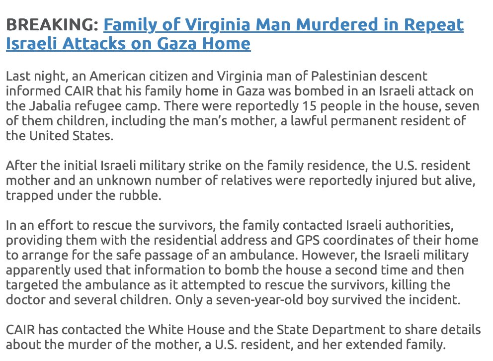 prem_thakker's tweet image. An American's family — including his mom, a lawful US resident — reportedly bombed in Gaza.
Family contacted Israeli authorities to share address &amp;amp; get an ambulance, as mom &amp;amp; others were suspected alive.
Israeli forces allegedly bombed house again &amp;amp; targeted responding ambulance.