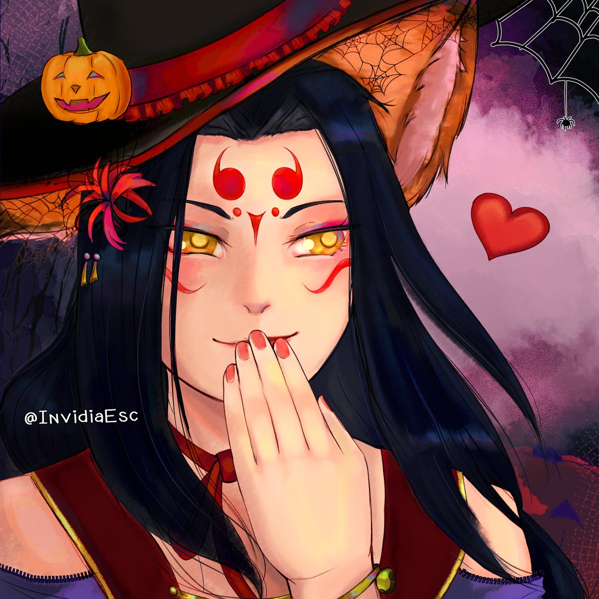 InvidiaEscArt's tweet photo. Enjoy your trick-or-treating! 🎃 
On this Halloween, I’m sending you my spooky greetings!🕸️
#invidiaesc #orotama #orochi #tamamonomae #Onmyoji https://t.co/g4Zc8KhvcX
