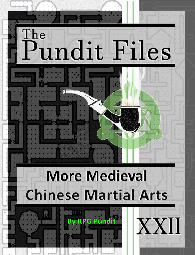 moordereht's tweet photo. There's a new Pundit File available at the Red Room store. More Medieval Chinese Martial Arts adds a whole other set of martial art techniques for your OSR game. This is an expansion of Pundit Files 3, which has the Lion & Dragon Martial Artist class. These martial arts are some of the more esoteric and unusual styles compared to the previous product. https://t.co/8uL01SeaBP