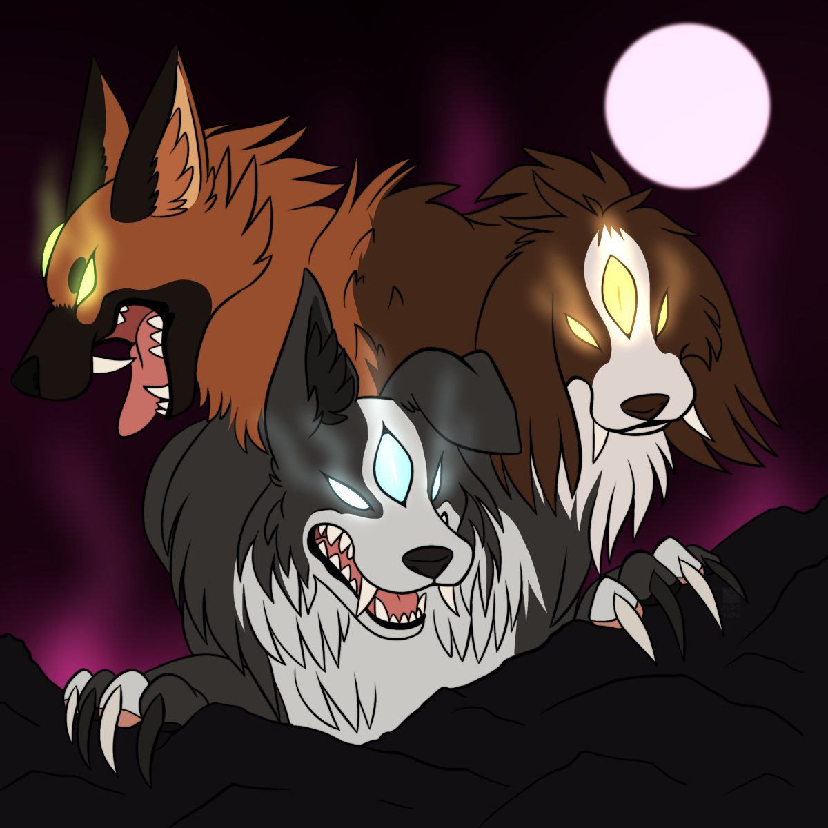 #Weretober2024 prompt is Cerberus!

Creating the perfect "man's best friend" seems to had gone a bit wrong oops

Would it be whichever head bites you, you'd turn in to that breed of dog?