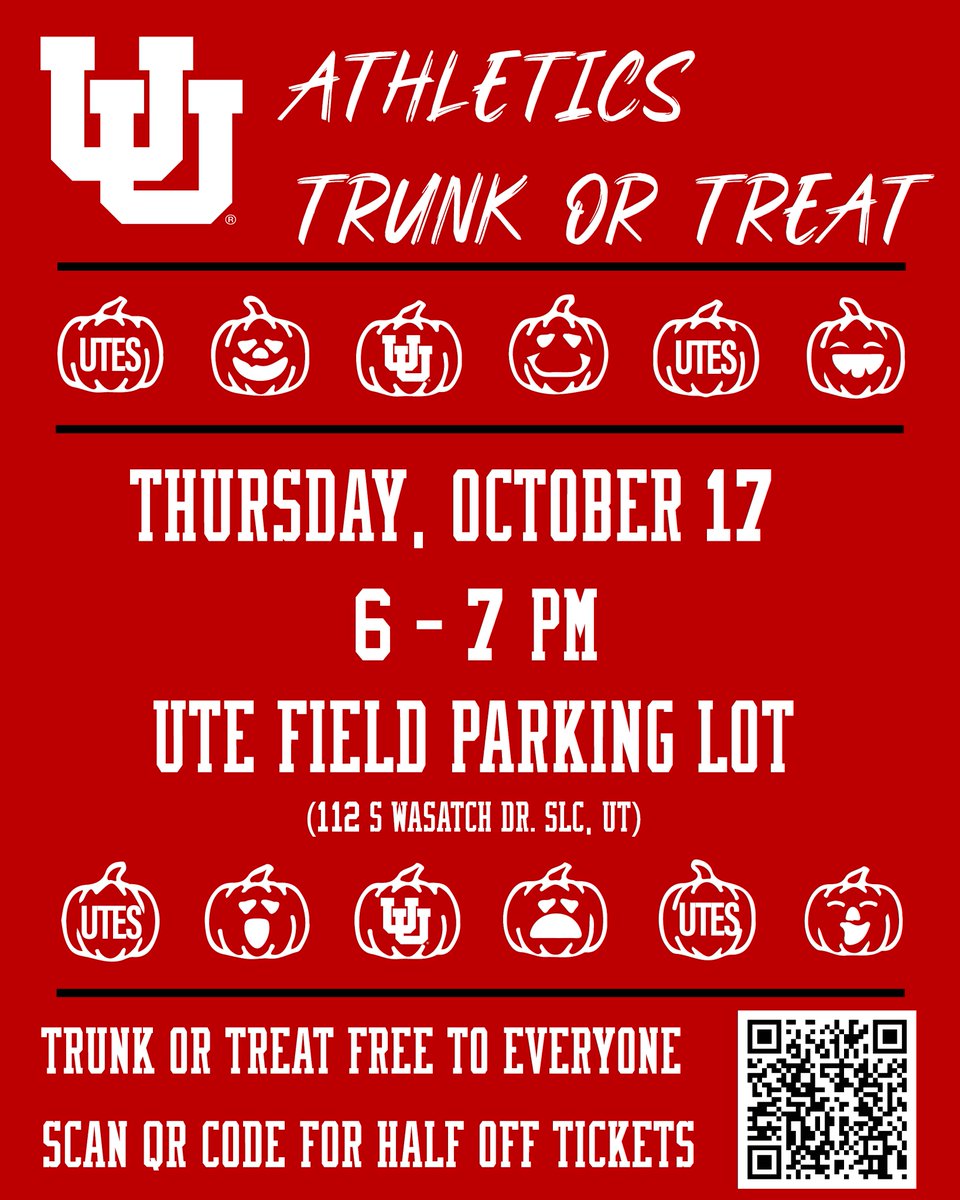 Join us on Thursday for our Trunk or Treat!!

🍬🍭🍫

Trunk or Treat at 6:00 
Senior Night at 6:40

#GoUtes