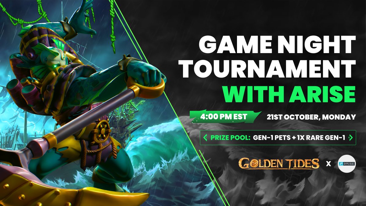 𝗚𝗮𝗺𝗶𝗻𝗴 𝗡𝗶𝗴𝗵𝘁 𝗼𝗻 𝗔𝗿𝗶𝘀𝗲 ‒‒✦🎮 

✦Join our Discord: discord.gg/ariseguild
✦𝗟𝗶𝗸𝗲 𝗮𝗻𝗱 𝗥𝗧 for a chance to win <a href="/GoldenTides_gg/">Golden Tides</a> rewards.

🐰GEN-1 Pets + 1x Rare GEN1 
📆Monday, October 21 – 4 PM EST