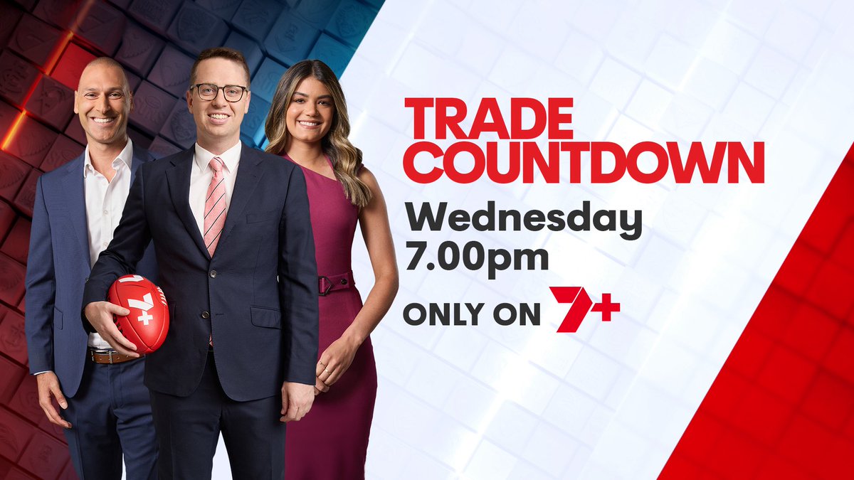 Tim Hipsley (@timhipsley) on Twitter photo Tonight, live at 7pm on <a href="/7plus/">7plus</a>, a TRADE DEADLINE special.
The team will have all the latest and breaking deals that go down to the wire.
<a href="/cleary_mitch/">Mitch Cleary</a> <a href="/TheoDrop/">Theo Doropoulos</a> <a href="/KateMassey_7/">Kate Massey</a>
<a href="/7NewsMelbourne/">7NEWS Melbourne</a> <a href="/7AFL/">7AFL</a>
#AFLTrades Tonight, live at 7pm on <a href="/7plus/">7plus</a>, a TRADE DEADLINE special.
The team will have all the latest and breaking deals that go down to the wire.
<a href="/cleary_mitch/">Mitch Cleary</a> <a href="/TheoDrop/">Theo Doropoulos</a> <a href="/KateMassey_7/">Kate Massey</a>
<a href="/7NewsMelbourne/">7NEWS Melbourne</a> <a href="/7AFL/">7AFL</a>
#AFLTrades