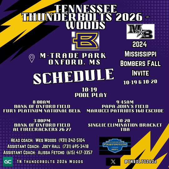 Our schedule for this weekend. Ready to be back at it with my team! <a href="/tnbolts2026/">TN Thunderbolts 2026</a> <a href="/WesWoods13/">Wes Woods</a> <a href="/MarcWeekly/">Marc Weekly</a> <a href="/CoachMike_FCS/">Coach Mike Kittrell</a> <a href="/UTMSoftball/">UT Martin Softball</a> <a href="/ChelseaEFarmer/">Chelsea Farmer</a> <a href="/MT_Softball/">Middle Tennessee Softball</a> <a href="/JBMTSUsoftball/">Jeff Breeden</a> <a href="/TTU_Softball/">Tennessee Tech Softball</a> <a href="/MarcKKendrick/">Coach Marc K Kendrick</a>