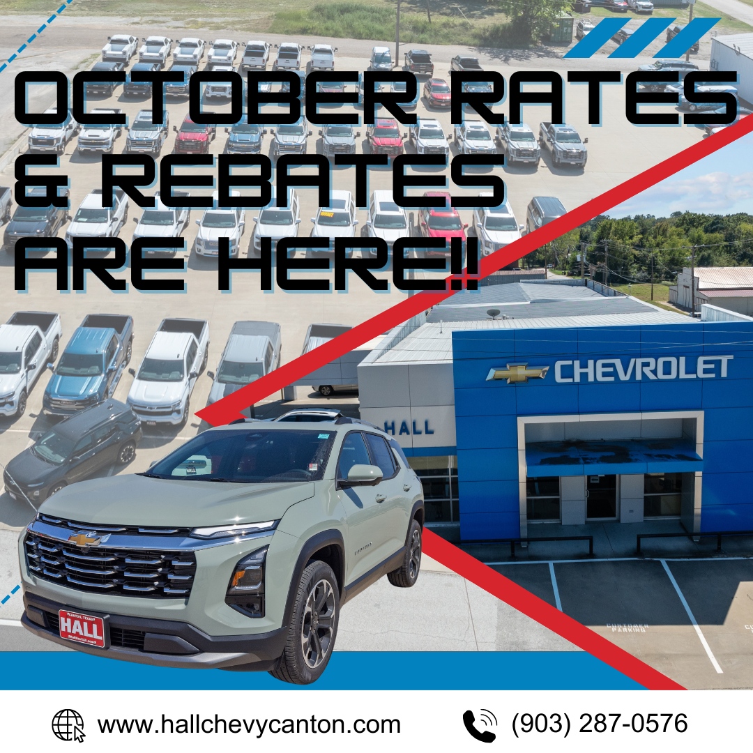 hallchevygmc's tweet photo. 🍂 October Rates &amp; Rebates are in! 🍂

Now’s the time to save big on your next ride! Contact us today to find out how you can take advantage of these amazing offers. 🚗💸

📞 (903) 567-4106
🌐 https://t.co/07zLOcEeCY

#OctoberDeals #HallChevroletGMC #SaveBig #NewCarSeason https://t.co/suMZzZoFkq
