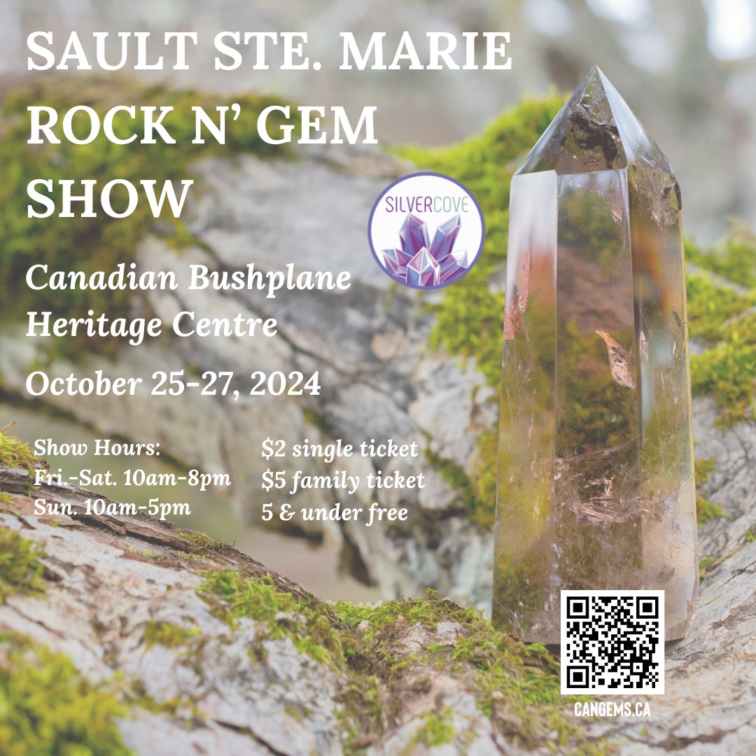 For more information please visit cangems.ca

#saultstemarie #saultstmarieevents #silvercove #Cangems #rockngemshow #crystals #rockngem #gemshows #artisans #canadianbushplaneheritagecenter #specimens #saultstemarieevents #saultstemarielife #saultstemarietodo