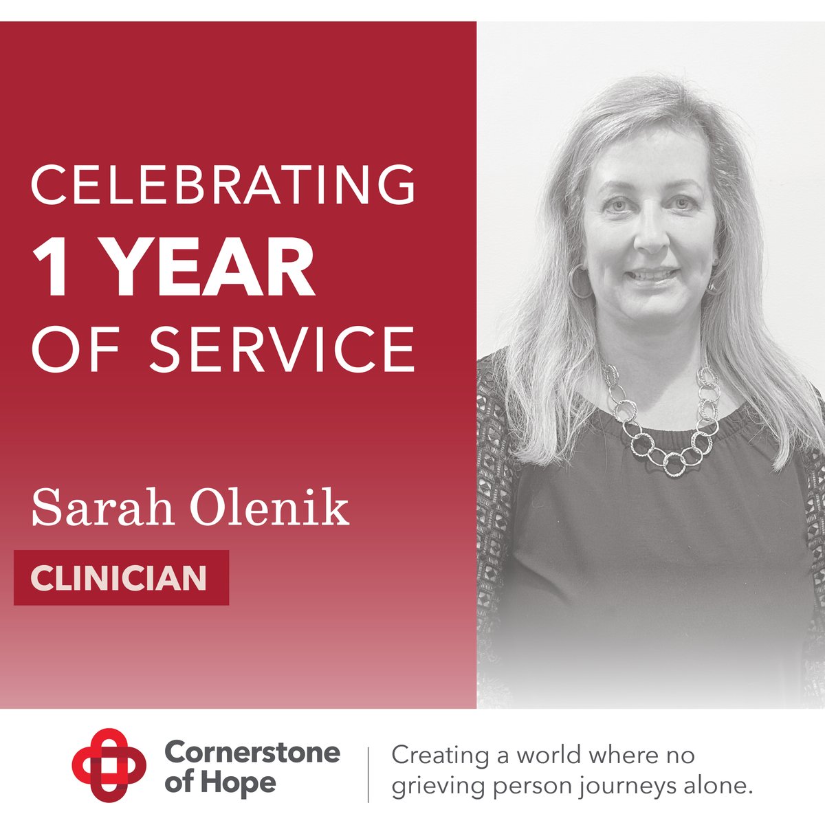ClevelandCOH's tweet photo. Today we are celebrating one of our many talented clinicians at Cornerstone of Hope! Sarah's commitment to helping others navigate through challenging times is truly inspiring. #WorkAnniversary #NeverGrieveAlone #CornerstoneOfHope https://t.co/yLUL8MNlNW