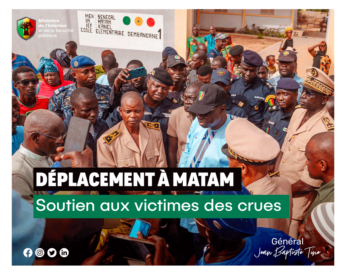 Min_Interieur's tweet image. Le Ministre de l'Intérieur, Général Tine, s'est rendu à Dembancané pour apporter le soutien du gouvernement aux sinistrés des inondations. Mesures d'urgence, solidarité nationale et reconnaissance des autorités et entreprises mobilisées. #SolidaritéNationale #Matam