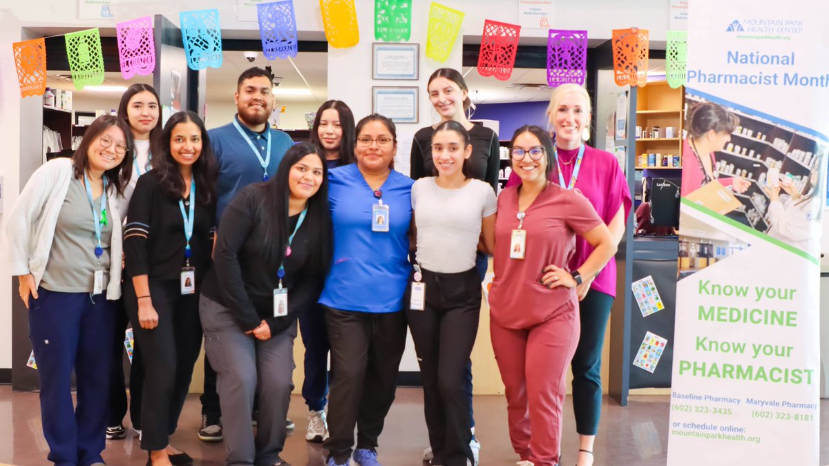 MPHCAZ's tweet photo. It's National Pharmacist Month! We want to give a big thank you to our pharmacy teams at our Baseline and Maryvale Clinics. Your commitment to helping patients makes a big difference in our community.
#nationalpharmacistmonth #mountainparkhealthcenter #pharmacy https://t.co/7YPdXXZUJe