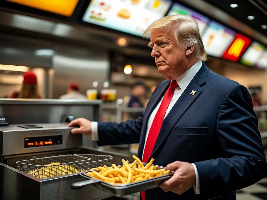 bennyjohnson's tweet photo. 🚨 BREAKING: Donald Trump will reportedly visit a McDonald’s on Sunday in Pennsylvania and “work the fry cooker” https://t.co/FRC5nvQkPX
