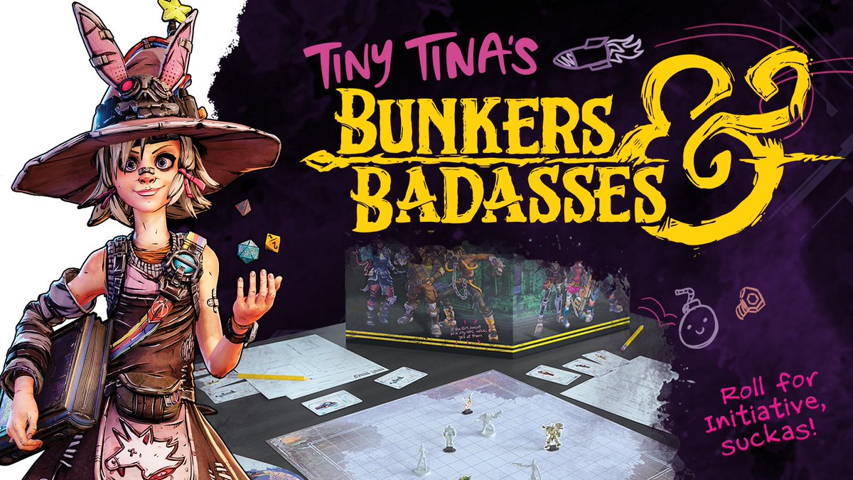 Join Tiny Tina in an adventure you'll not soon forget. You'll fall in love this unique system filled with your favortie Borderlands characters and creatures: tinytinagames.com/collections/all

#TTRPG #Book #Dice #RPG #B20