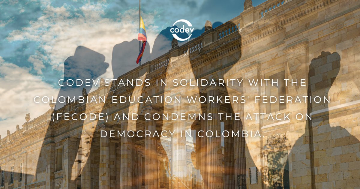 CoDevCanada's tweet photo. CoDev urgently calls on all our friends and partners in Canada to stand with us in peaceful resistance against these undemocratic actions in Colombia. 

Click below to read the public letter of statement written by @fecode ⬇️
https://t.co/FBmB1XSXNO https://t.co/QEOCZzujMF
