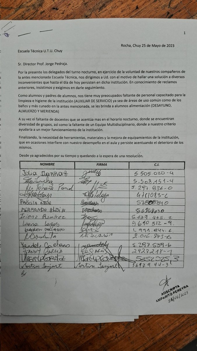 Espero llegue a buen puerto!
Los estudiantes de UTU chuy, continúan solicitando(desde el año pasado) a <a href="/UTU_Uruguay/">UTU</a> que se mejoren las cosas más esenciales para una correcta educación. <a href="/ANEP_Uruguay/">ANEP</a> <a href="/RobertSilvaUy/">Robert Silva</a>