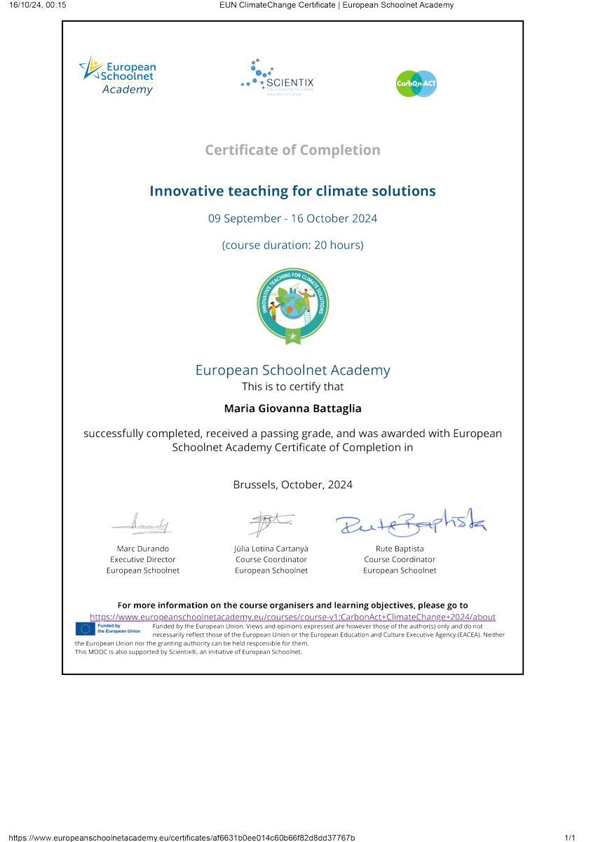 It's always difficult to follow MOOCs of a certain commitment at the beginning of the school year, but #CarbonActMOOC  Act Climate Change
Innovative teaching for climate solutions by <a href="/scientix_eu/">Scientix</a>  was very interesting. Another educational success!😍