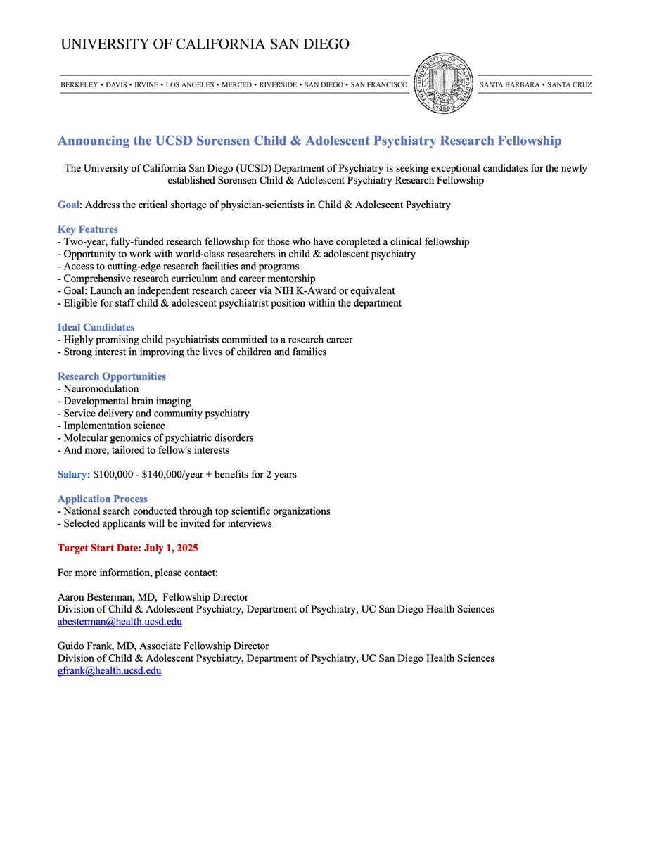 Aaron Besterman (@besterman_a) on Twitter photo Excited to announce we have a new Fellowship for recent child psychiatry graduates! If you want to get world-class research training for a career as a child psychiatrist-scientist in an amazing city, come check us out! <a href="/ISPGnet/">ISPG</a> <a href="/ACNPorg/">ACNP</a> <a href="/AACAP/">American Academy of Child & Adolescent Psychiatry</a> <a href="/acamh/">Association for Child & Adolescent Mental Health</a> #neuroscience #psychiatry Excited to announce we have a new Fellowship for recent child psychiatry graduates! If you want to get world-class research training for a career as a child psychiatrist-scientist in an amazing city, come check us out! <a href="/ISPGnet/">ISPG</a> <a href="/ACNPorg/">ACNP</a> <a href="/AACAP/">American Academy of Child & Adolescent Psychiatry</a> <a href="/acamh/">Association for Child & Adolescent Mental Health</a> #neuroscience #psychiatry